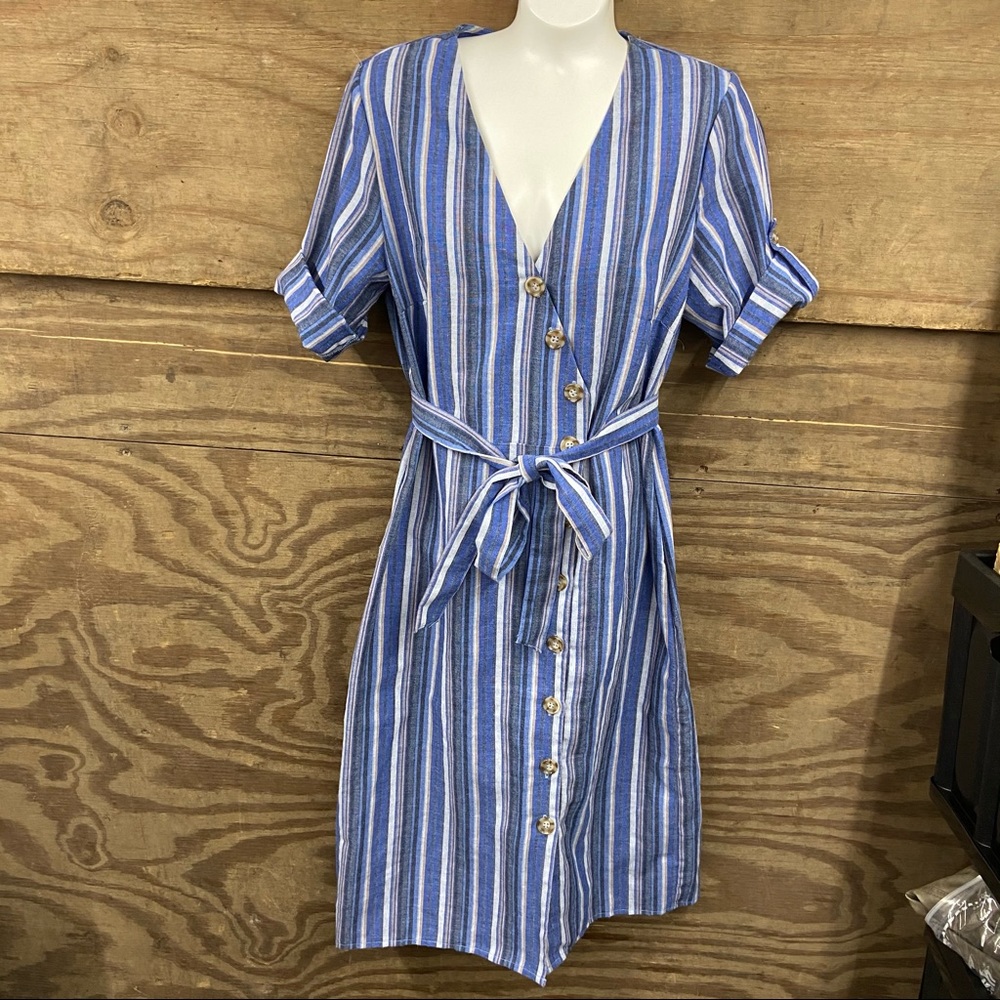 Kings Road Belted Striped Midi Dress size Large